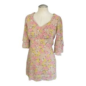 Vintage Young Edwardian Floral Mini Dress S